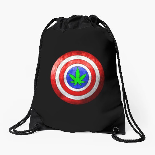 Captain Cannabis Shield Red White Blue and Green Drawstring Bags