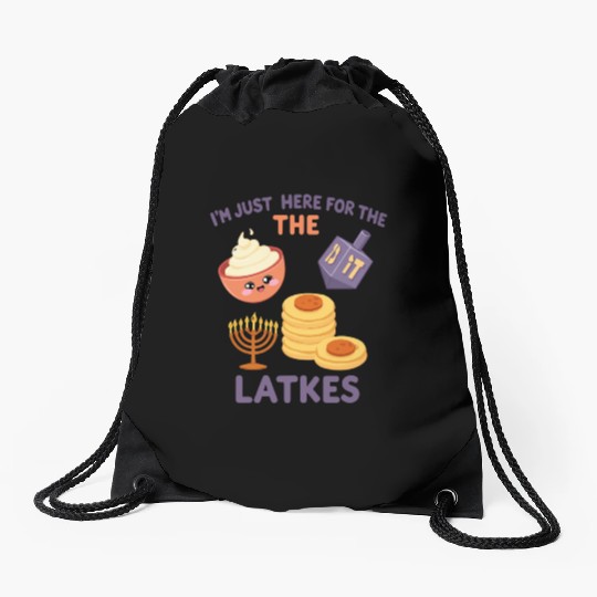 I'm Just Here for the Latkes Fun Hanukkah Vibes Drawstring Bags