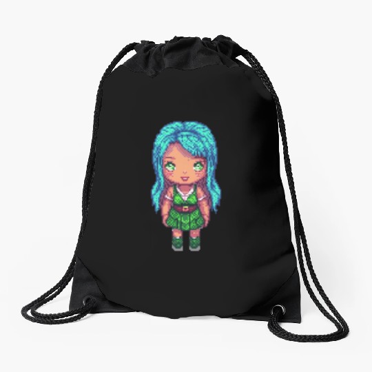 Mystic Emerald Sprite - Pixel Art Design Drawstring Bags