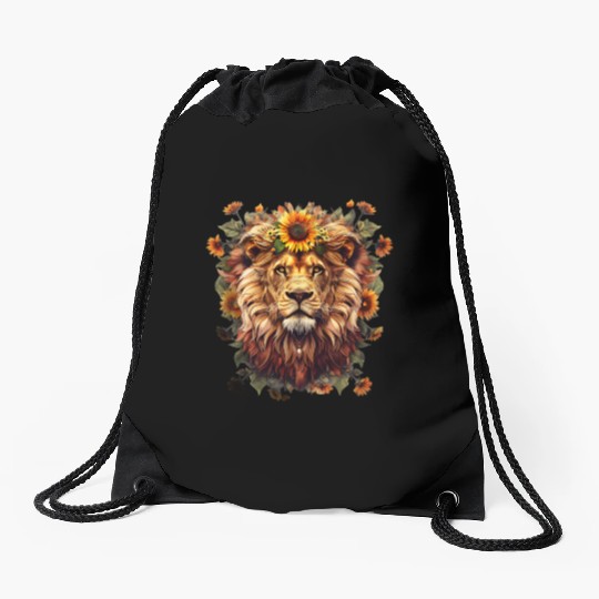 Sunflower Lion Vintage Drawstring Bags