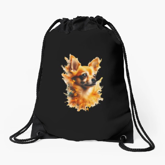 Chihuahua splash portrait Drawstring Bags