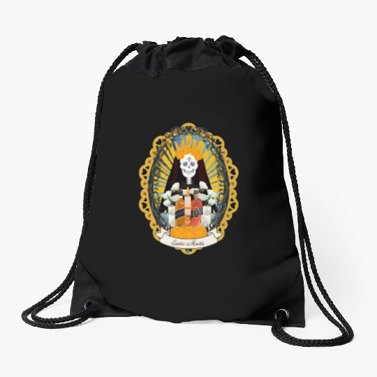 Regal Santa Muerte Drawstring Bags
