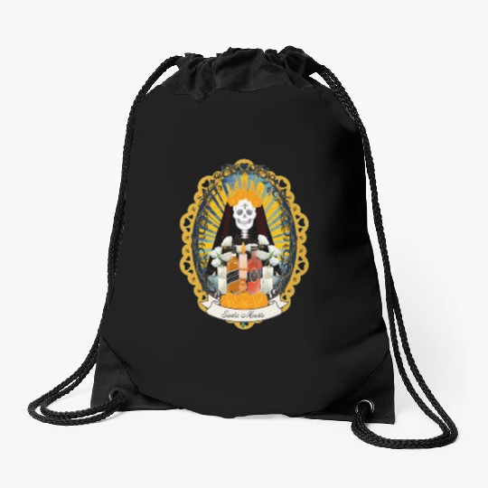 Regal Santa Muerte Drawstring Bags