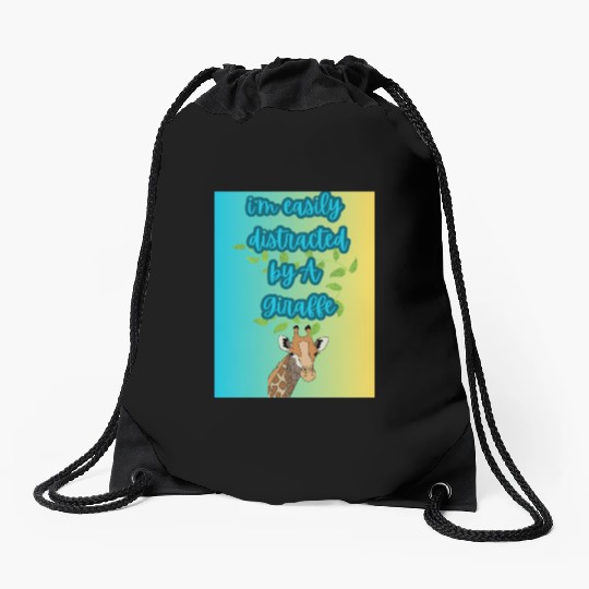 i m easily distracted by A giraffe design animal Drawstring Bags