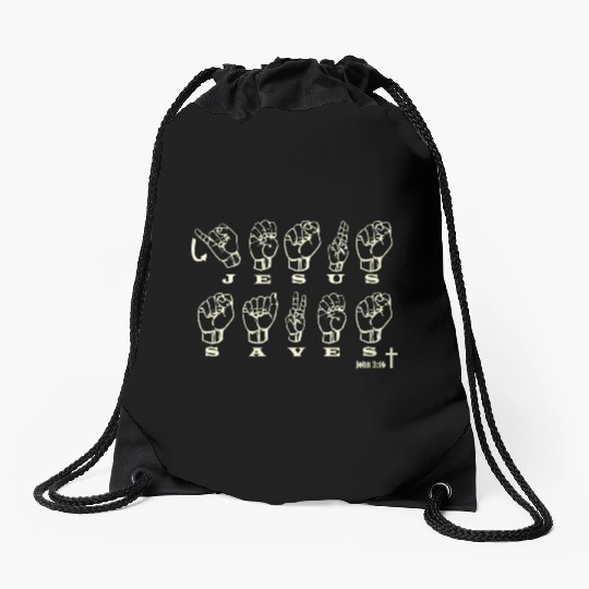 ASL Sign Language, Jesus Saves, John 3:16 Drawstring Bags