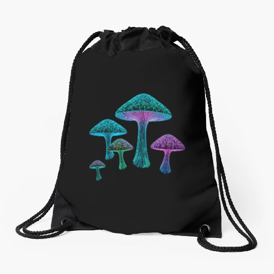 Psychedelic Neon Fungi Glow Drawstring Bags