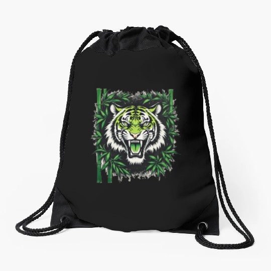 Roaring Bamboo Tiger Drawstring Bags