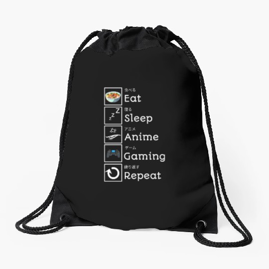 Eat, Sleep, Anime, Gaming, Repeat Drawstring Bags