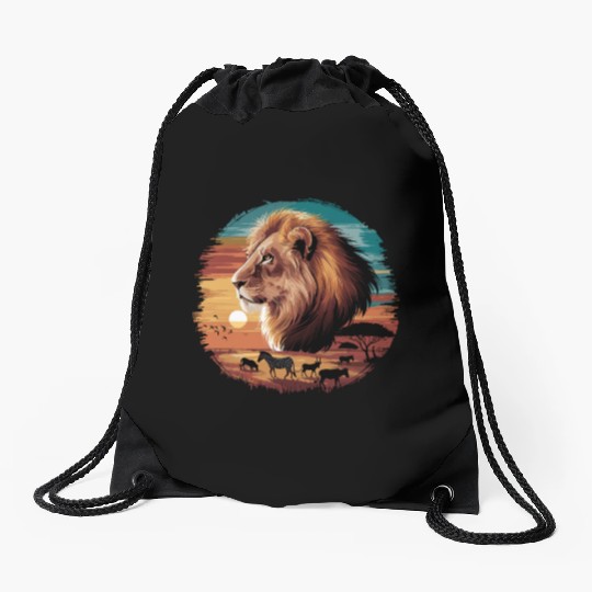 Majestic African Lion Safari Adventure Drawstring Bags