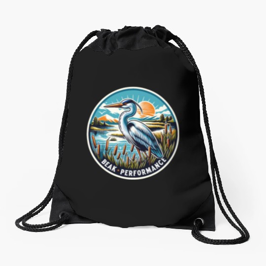 Great Blue Heron Beak Performance Retro Drawstring Bags