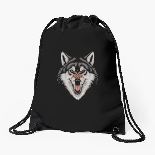 Angry wolf Drawstring Bags