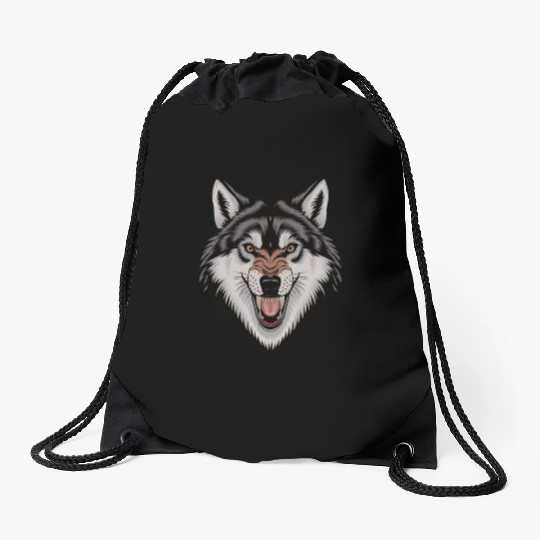 Angry wolf Drawstring Bags