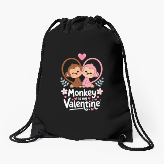 Monkey is my valentine Drawstring Bags