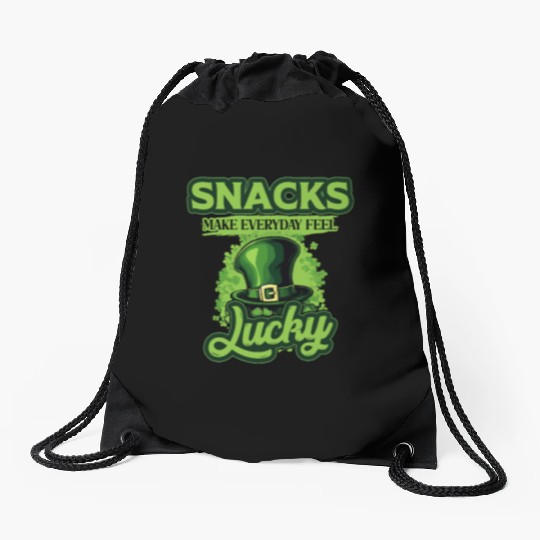 Snacks Make Everyday Feel Lucky St Patricks Day Drawstring Bags
