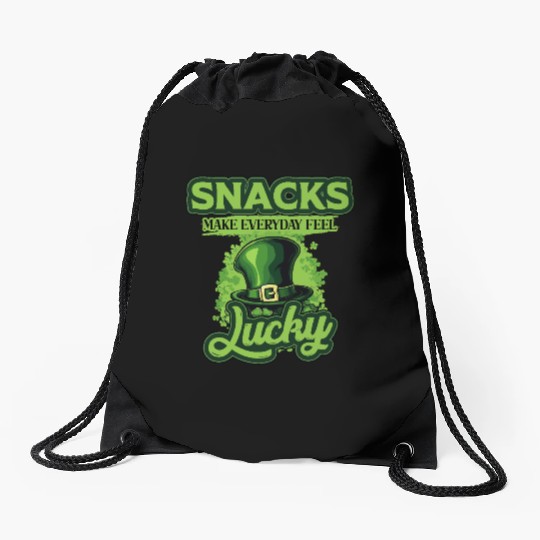 Snacks Make Everyday Feel Lucky St Patricks Day Drawstring Bags