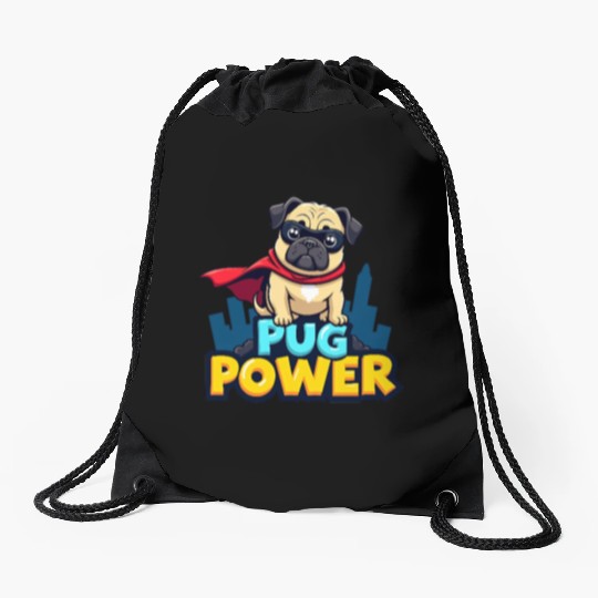 Pug Power Superhero Drawstring Bags