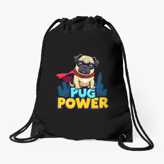 Pug Power Superhero Drawstring Bags