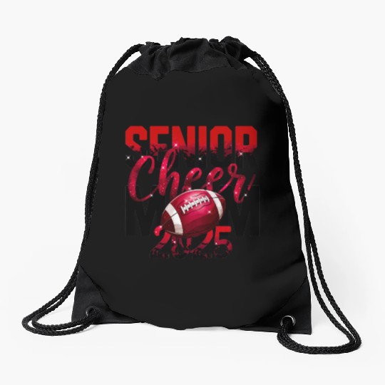 Red Senior Cheer Mom 2025 Football Design Mom Life Drawstring Bags
