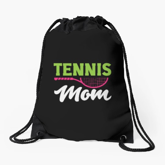 Proud Tennis Mom with Stylish Racquet Love Drawstring Bags
