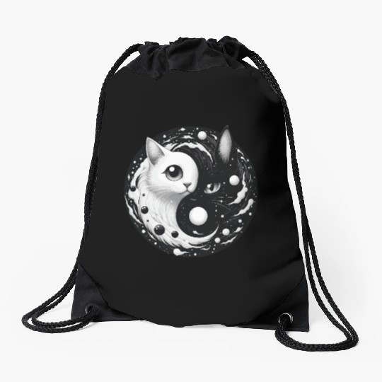 Ying and Yang Cats Asian Meditation Gift Idea Drawstring Bags