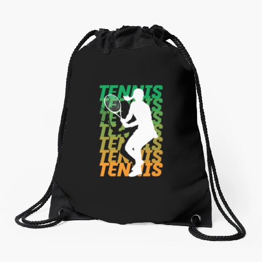 Colorful Tennis Enthusiast Silhouette Design Drawstring Bags