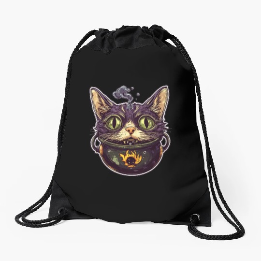 Cat Boiler Cat Witch Halloween Drawstring Bags