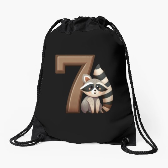 Playful Raccoon Kids Number Design Drawstring Bags
