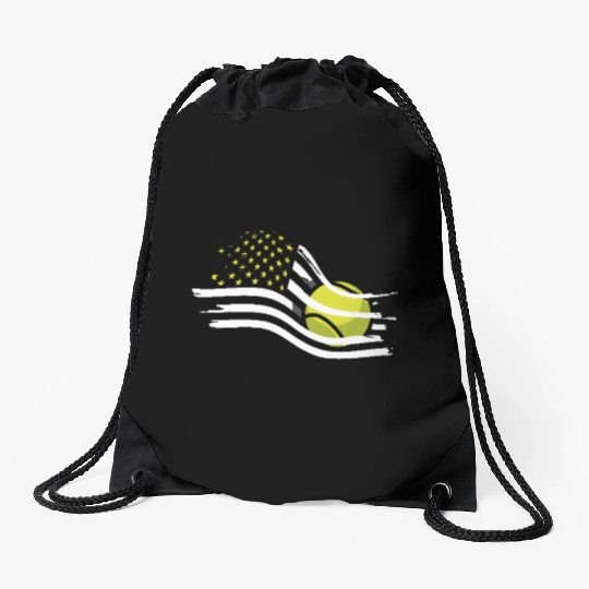 American Flag Tennis Passion Design Drawstring Bags