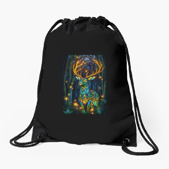 Luminous Deer in Twilight Grove Drawstring Bags