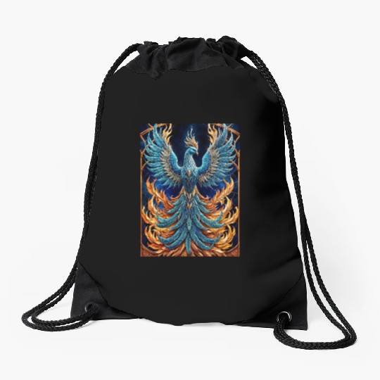 Flying Blue Phoenix Drawstring Bags