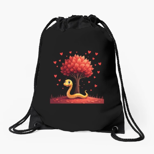 I love my snake heart tree Drawstring Bags