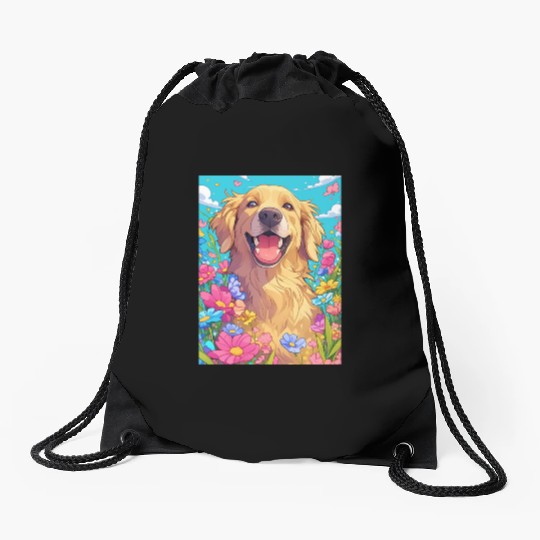 Super cute Golden Retriever Drawstring Bags