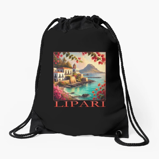 Lipari Volcano Mediterranean Terracotta Vacation Drawstring Bags