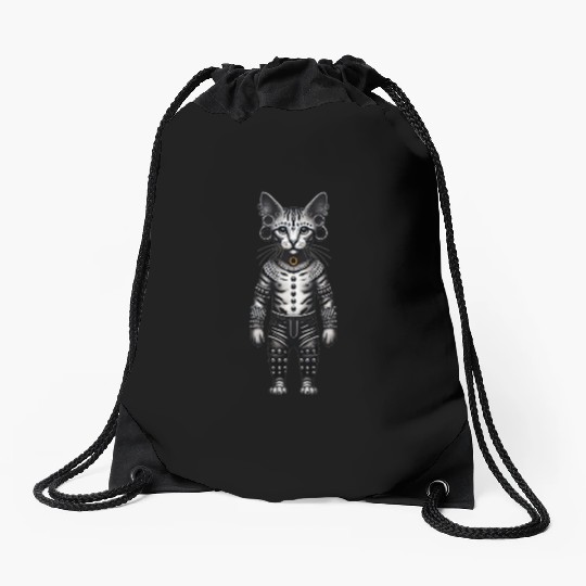 Warrior Cat with Piercings and Spacers Drawstring Bags