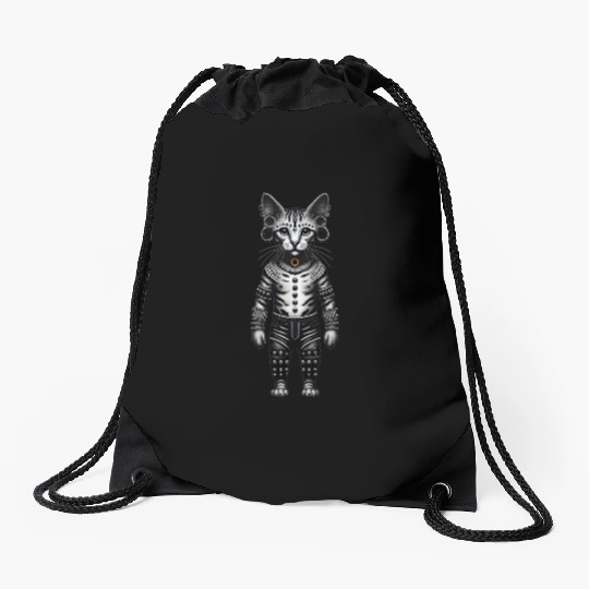 Warrior Cat with Piercings and Spacers Drawstring Bags