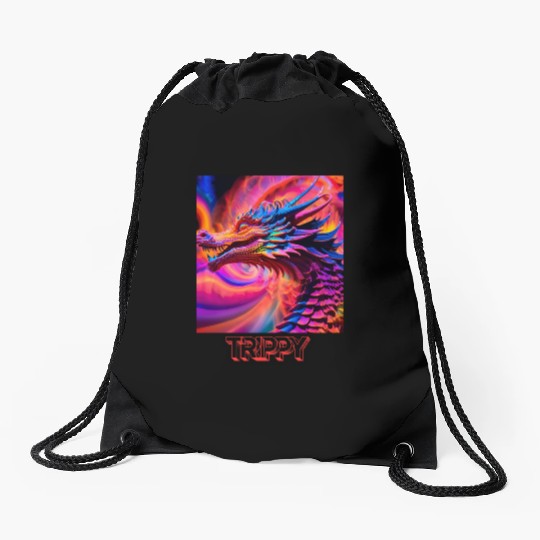 Trippy psychedelic fractal dragon Drawstring Bags