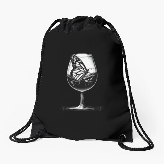 Butterfly in a Wine Glass Drawstring Bags