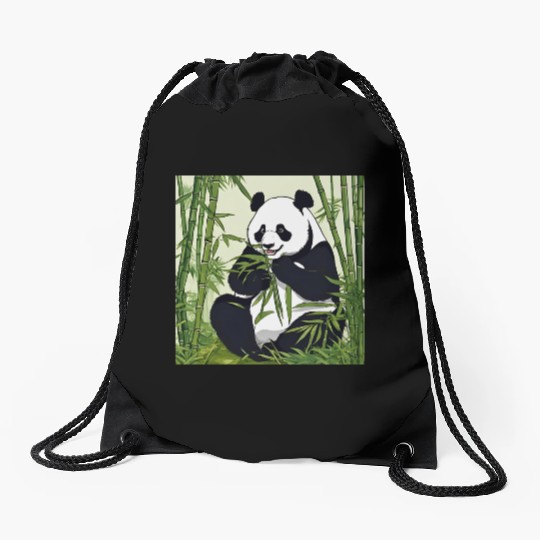 Chill Panda Eating Bamboo Cute Relaxed Design Drawstring Bags