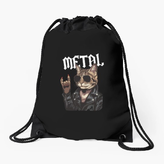 Heavy Metal Cat Rocker Death Metal Music Fan Gift Drawstring Bags