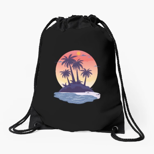 Tropical Island with Palm Trees nature Drawstring Bags