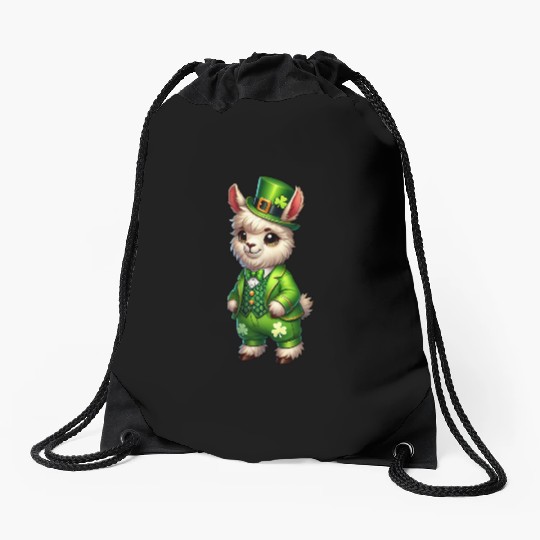 Cute St. Patrick's Day Llama Cartoon Drawstring Bags