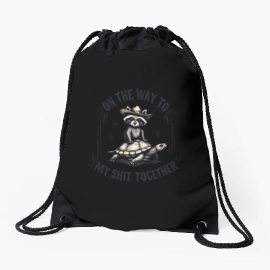 On the Way to Get It Together Raccoon Cowboy Vibes Drawstring Bags