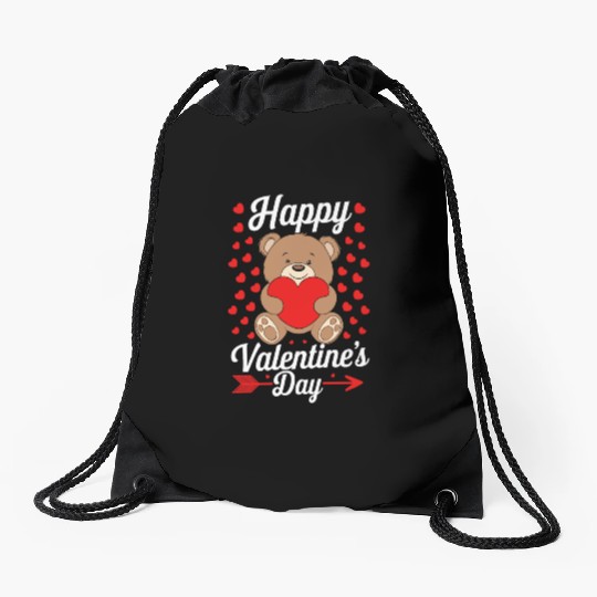 Funny Teddy Bear Holding Heart Love Happy Valentin Drawstring Bags