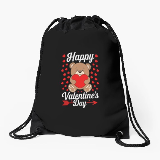 Funny Teddy Bear Holding Heart Love Happy Valentin Drawstring Bags