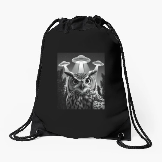UFO Funny Owl Drawstring Bags