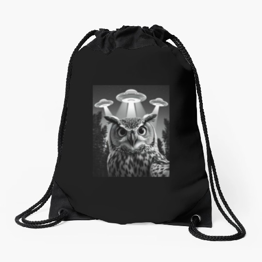 UFO Funny Owl Drawstring Bags