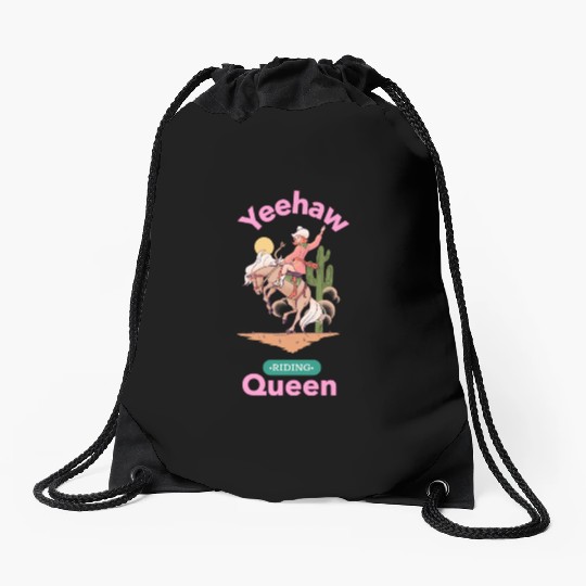 Yeehaw Queen, girl horse riding Drawstring Bags.