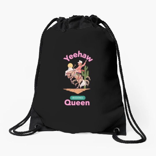 Yeehaw Queen, girl horse riding Drawstring Bags.