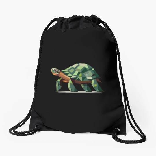 stylized turtle in polygonal design Drawstring Bags