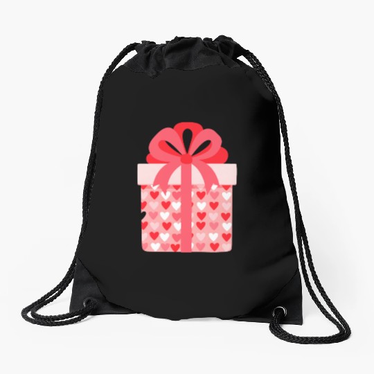 Hearts Gift Box Pattern Design Drawstring Bags
